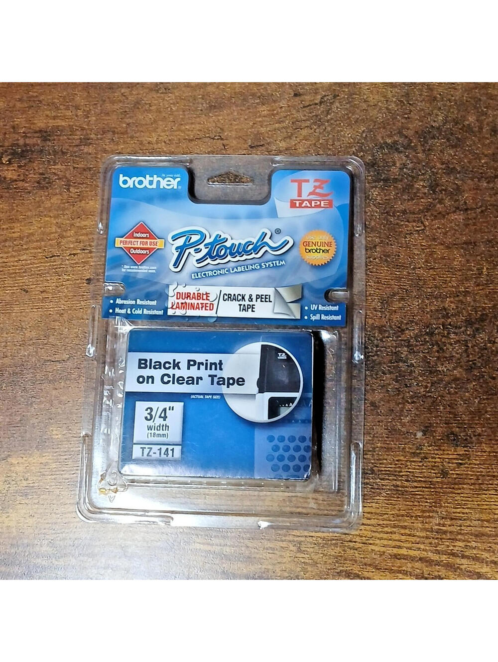 Brother - P-Touch TZ-141 - 3/4" 18mm Black Print on Clear Laminated Tape - NEW